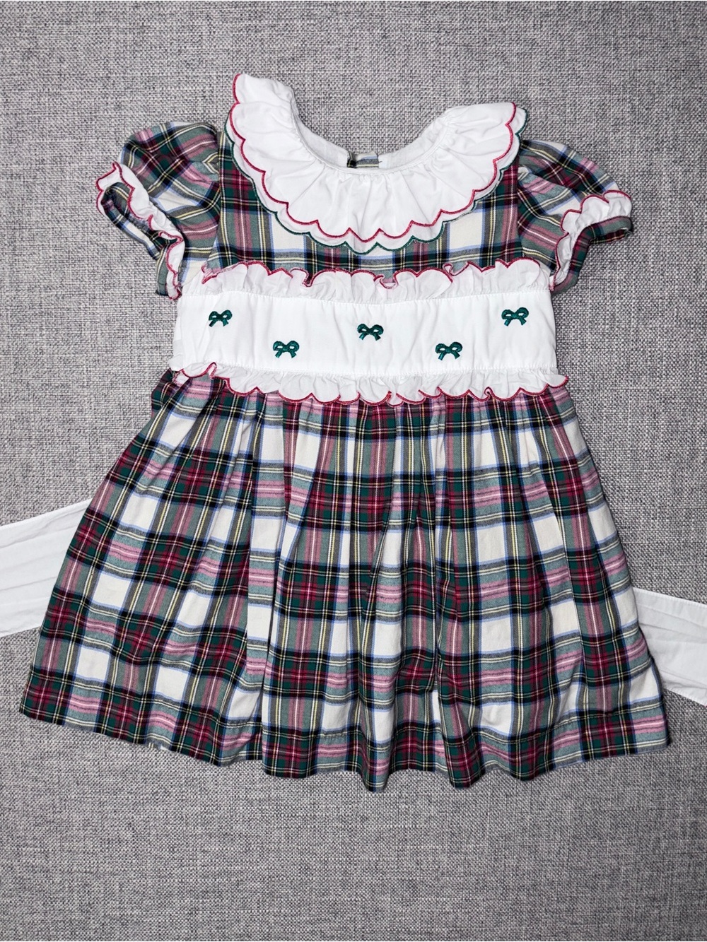 Sal & Pimenta Plaid Smocked Girls' Formal Dress with White Ruffle Collar
